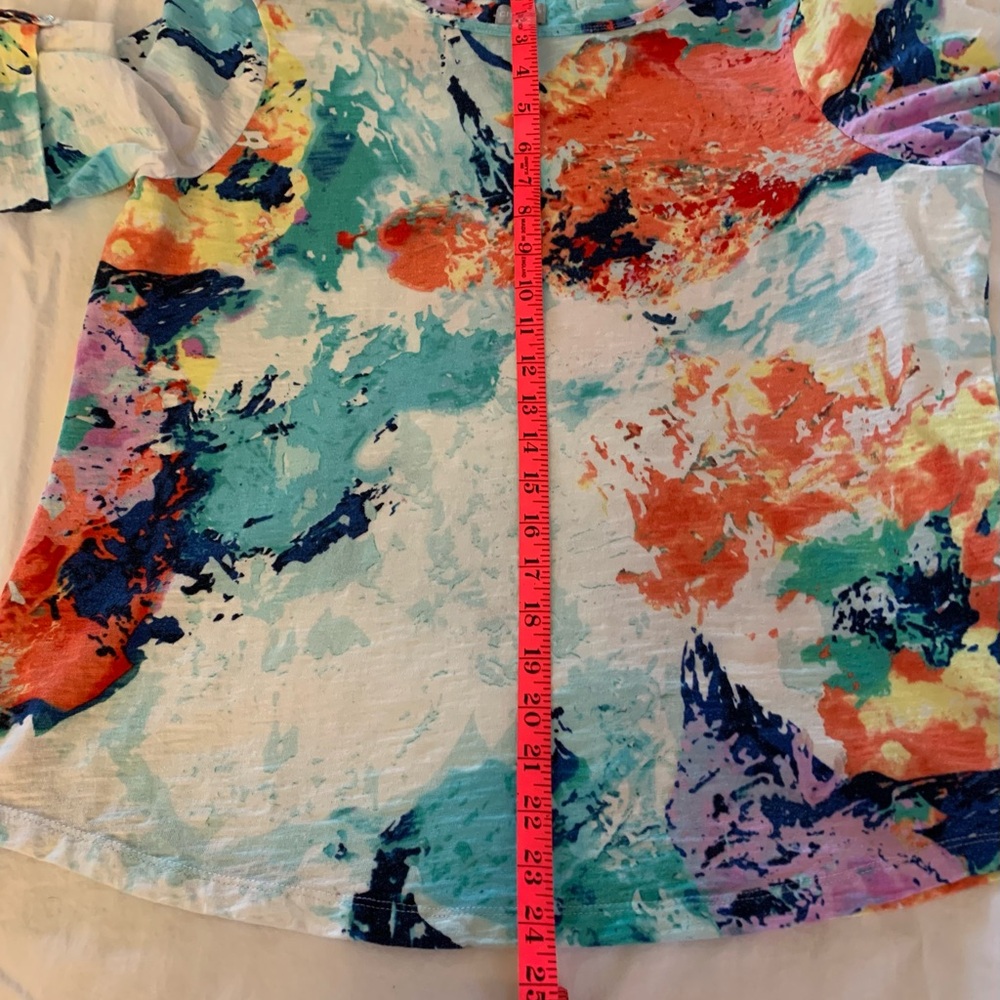 Chico’s Colorful Abstract Roll Tab Women's Top size 2(L-12). - Picture 6 of 10